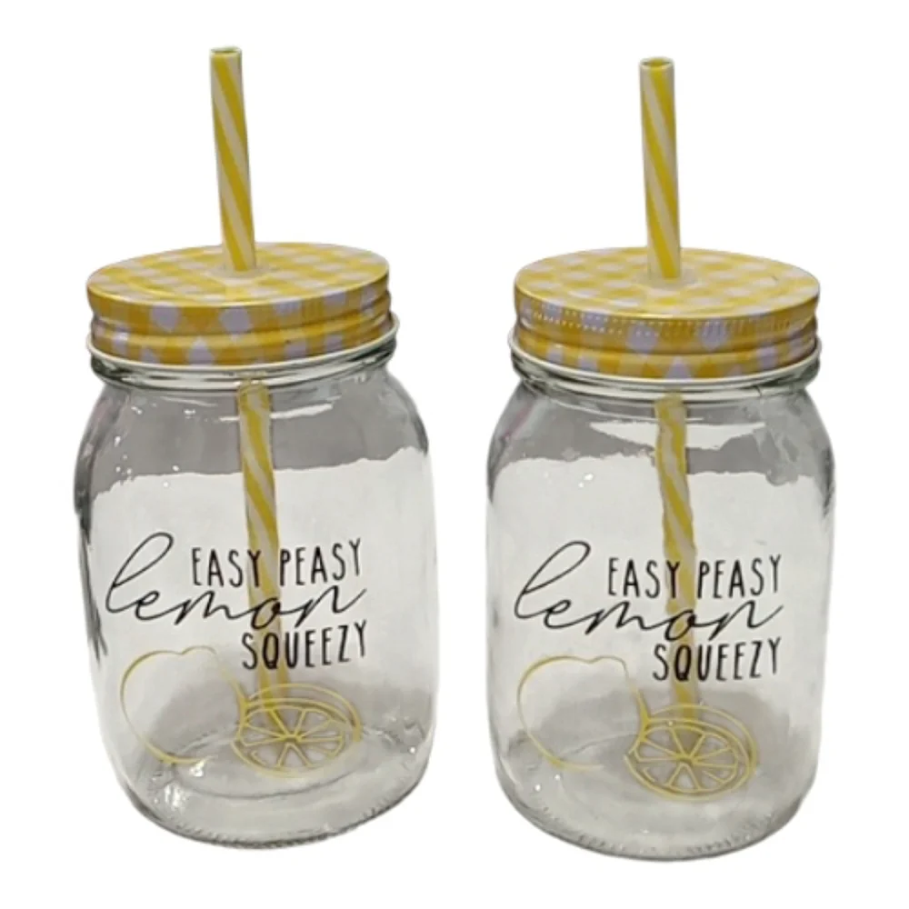 Set of 2 Easy Peasy Lemon Squeezy Glass Mason Jar Tumblers